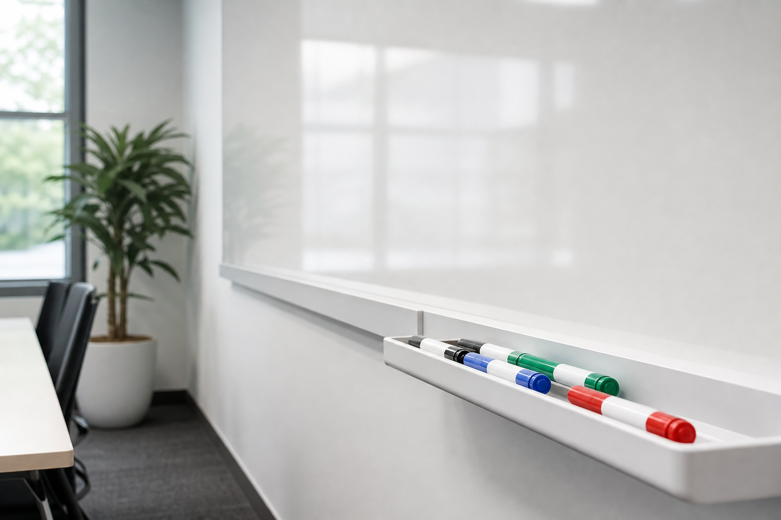 Dry-erase markers in an office meeting room